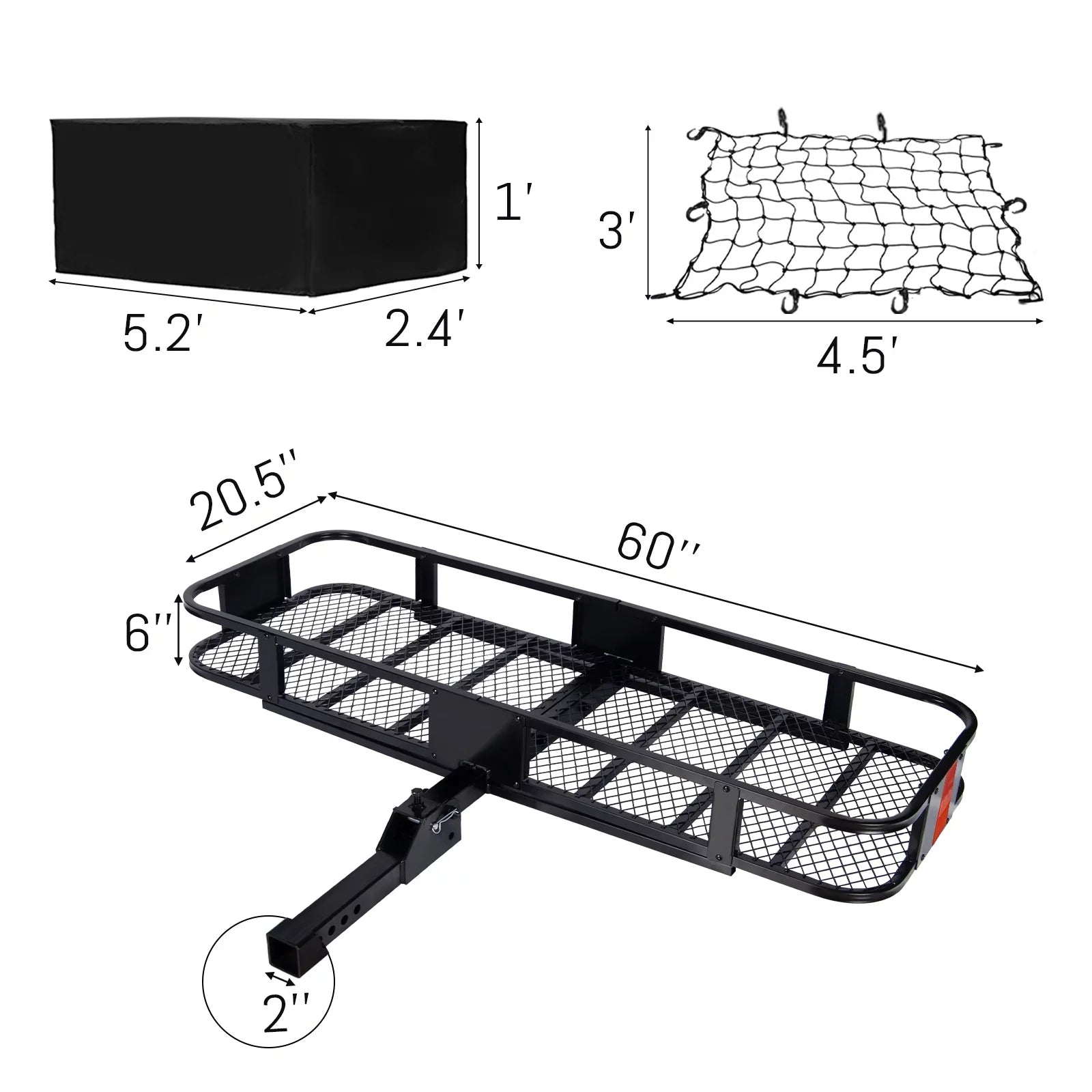 500 Rack Capacity 60"x20"x6" Cargo SUV, Truck, Rear for Luggage Carrier Mount lbs, Basket Folding Hitch Car,