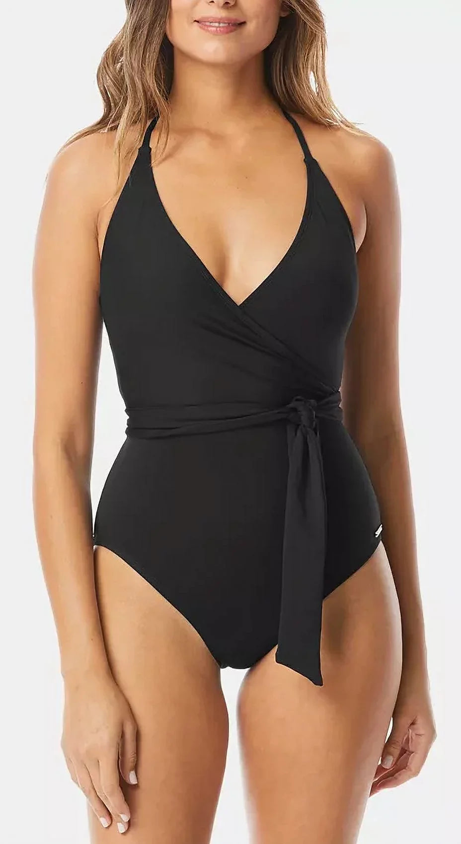Swimsuit Size Piece Black V Wrap 14 Neck Tie Vince Women's Camuto One