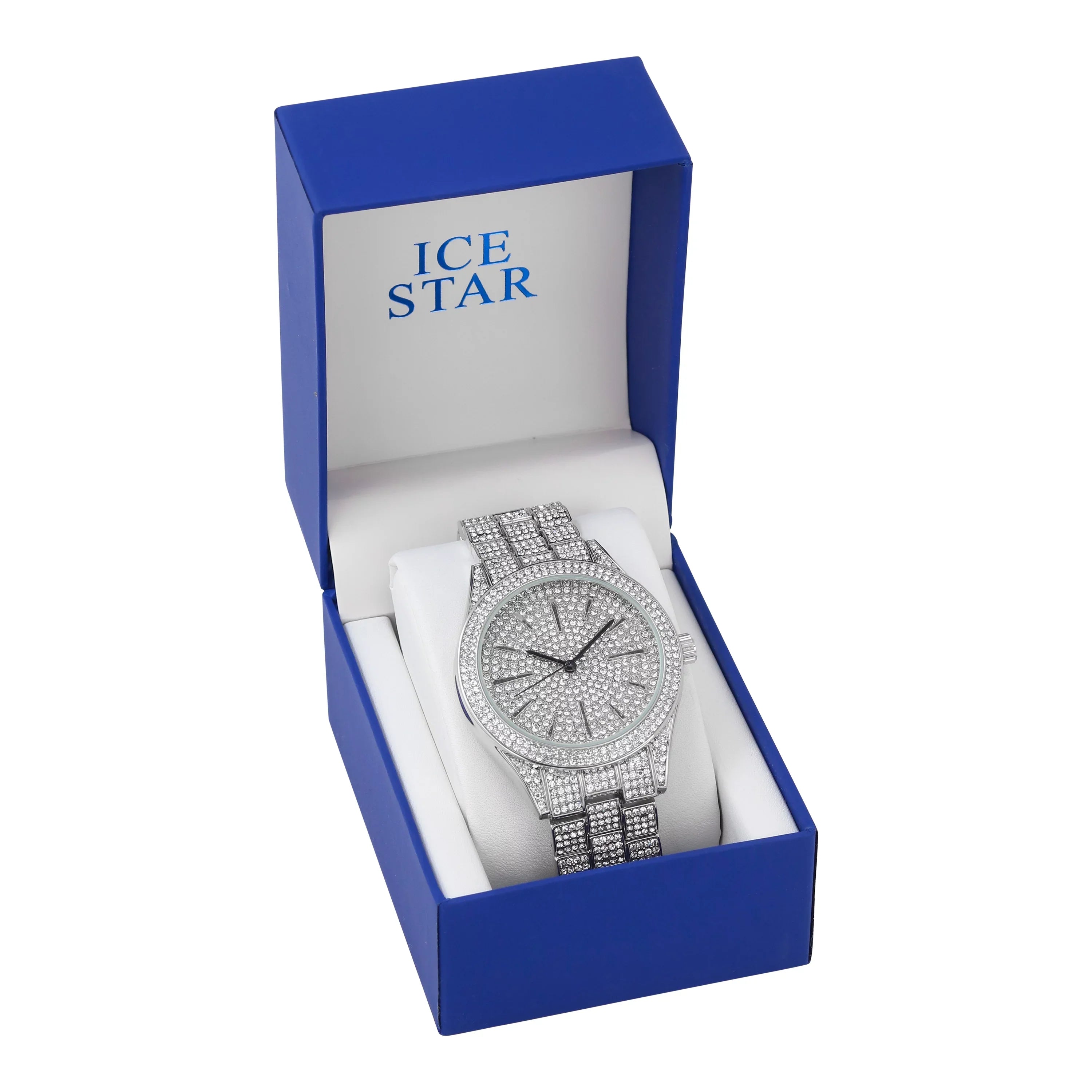 Movement - Out Simulated - Bling Mens Watch Adjustable with Band and Dial Tone Diamonds Bling-ed Silver Diamond Out - Iced 42mm Finish Fully Metal Quartz