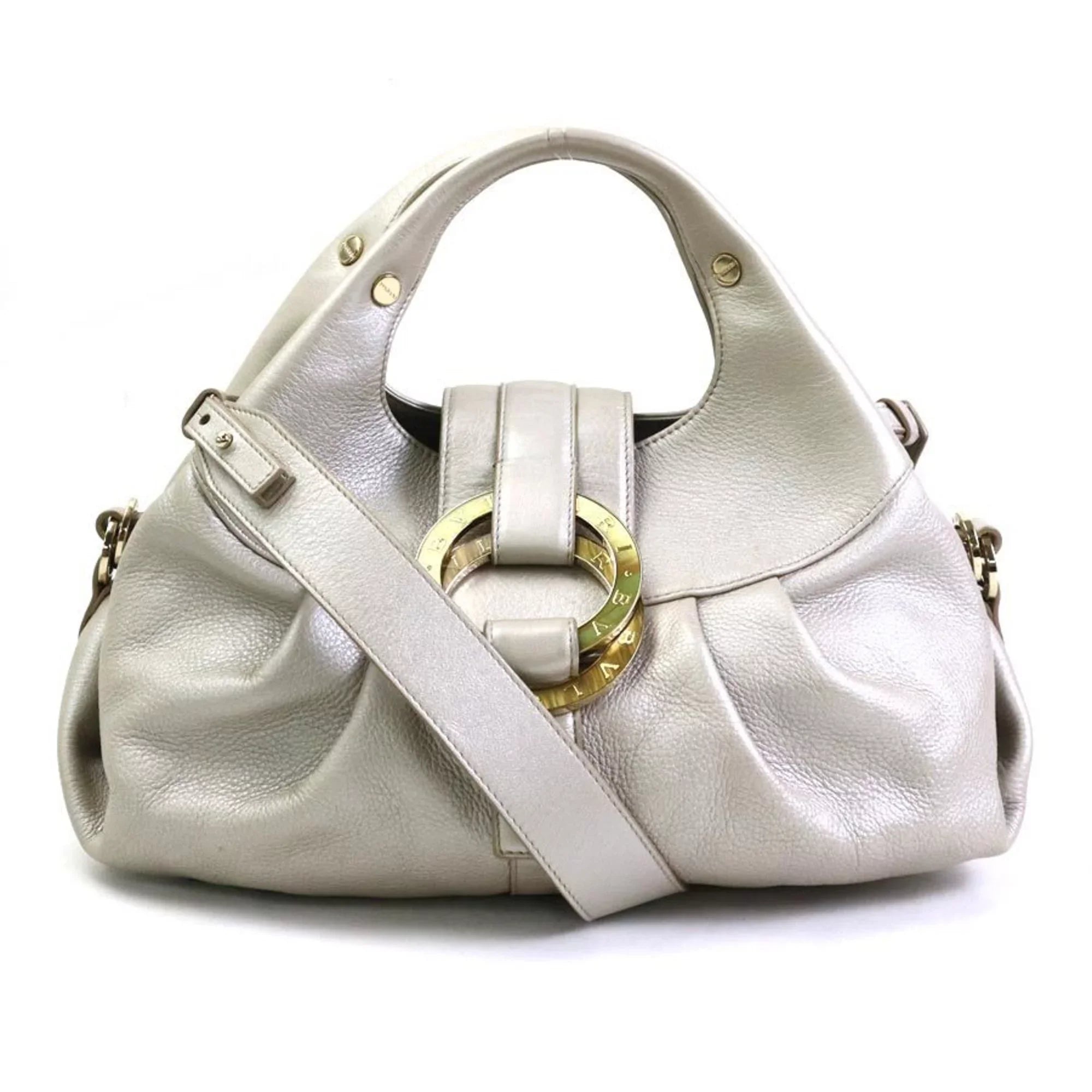 handbag gray Pre-Owned leather Bvlgari shoulder Chandra (Good) gold pearl BVLGARI bag ladies
