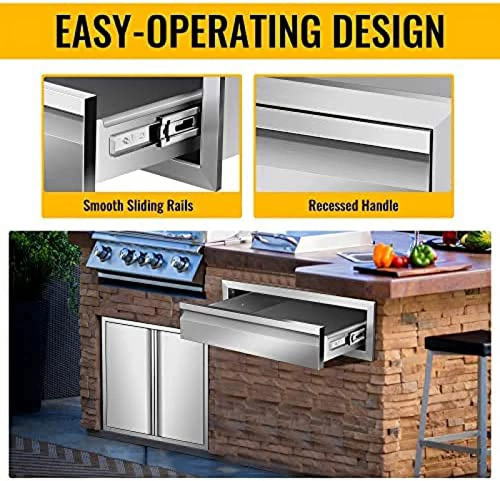Triple Drawers Kitchen Mount For Island Outdoor 23D Station,24W Outdoor Flush Grill Handle, Steel X Drawers Patio Access Kitchens With Inch 6.5H Drawers, Stainless X BBQ Or BBQ