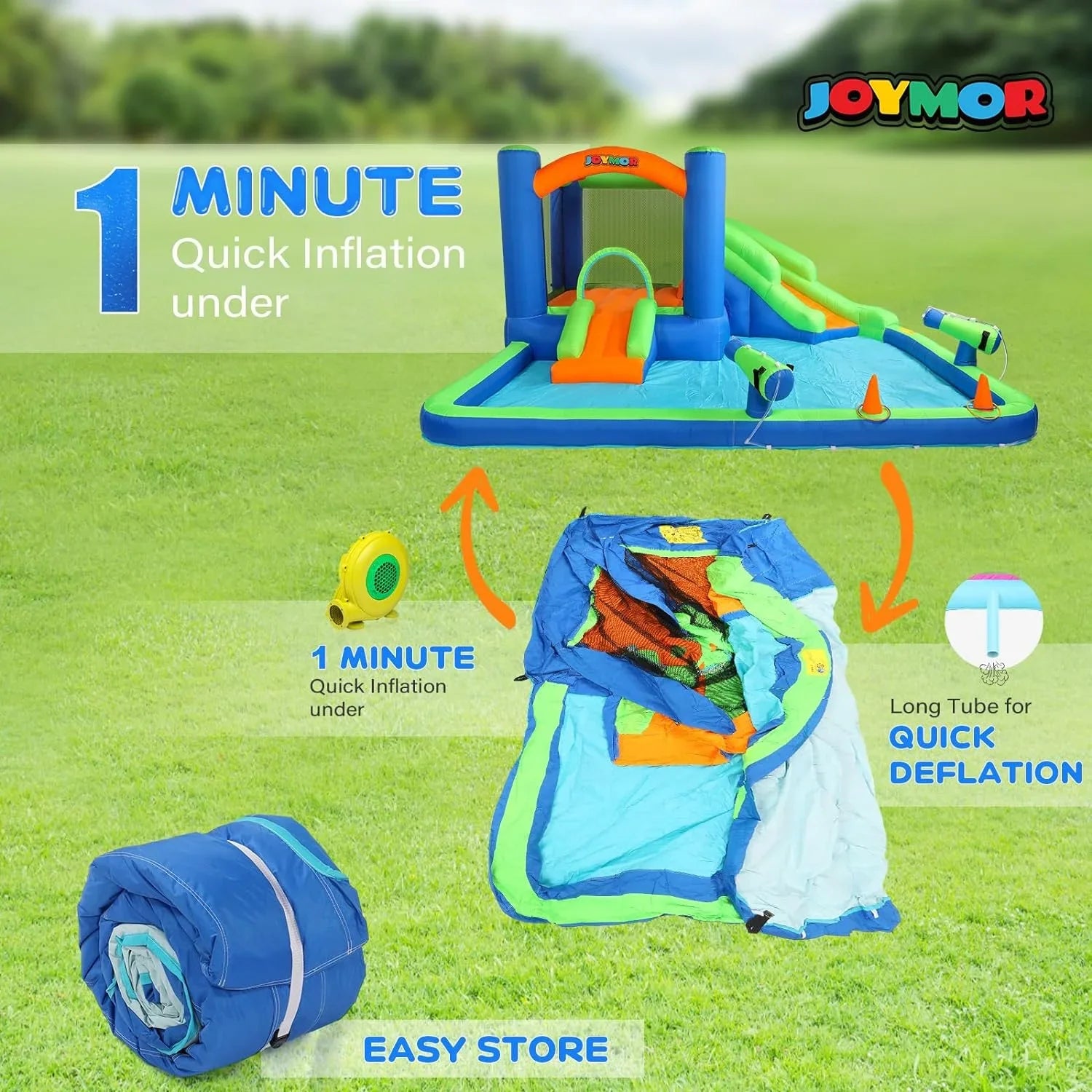 Water Game, Inflatable Hoop, House Water Blower New) House Bounce Water Inflatable (2024 JOYMOR w/Slides, Cannon, Slide 3-6, Ring-Toss Inflatable Slide Bounce Water Air Kid for w/Basketball