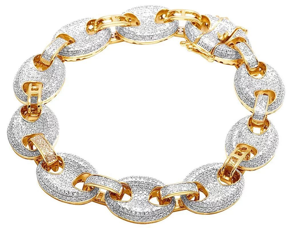 10K Puff 14MM Yellow 8.5" Gold Mariner GG CT Men's 5 Diamond Bracelet