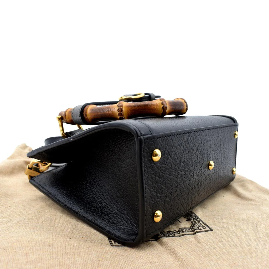 Bamboo Pre-owned GUCCI Bag 702732 Black Mini Leather Tote Diana