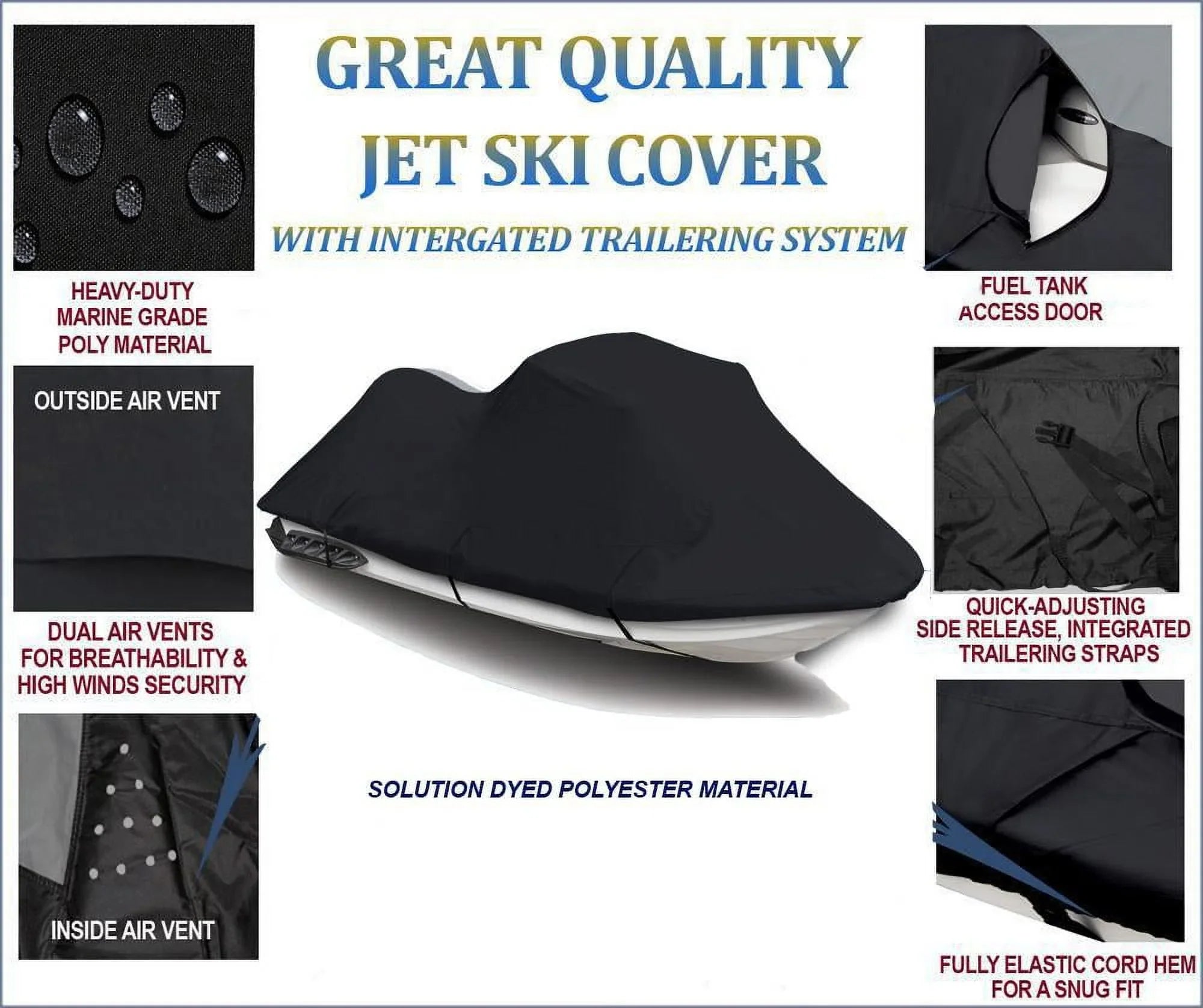 Travel BLACK ULTRA 260X 600 Compatible Cover Ski Cover DENIER 2009 for PWC JetSki Kawasaki Jet 2010 Covers