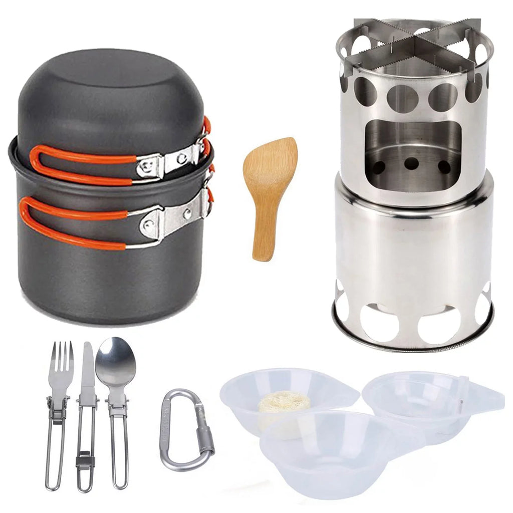 Steel Ideal Stainless Lightweight Utensils Camping Aluminum for and Cooking Stove with Picnics and Backpacking Set Pot Cutlery ammoon