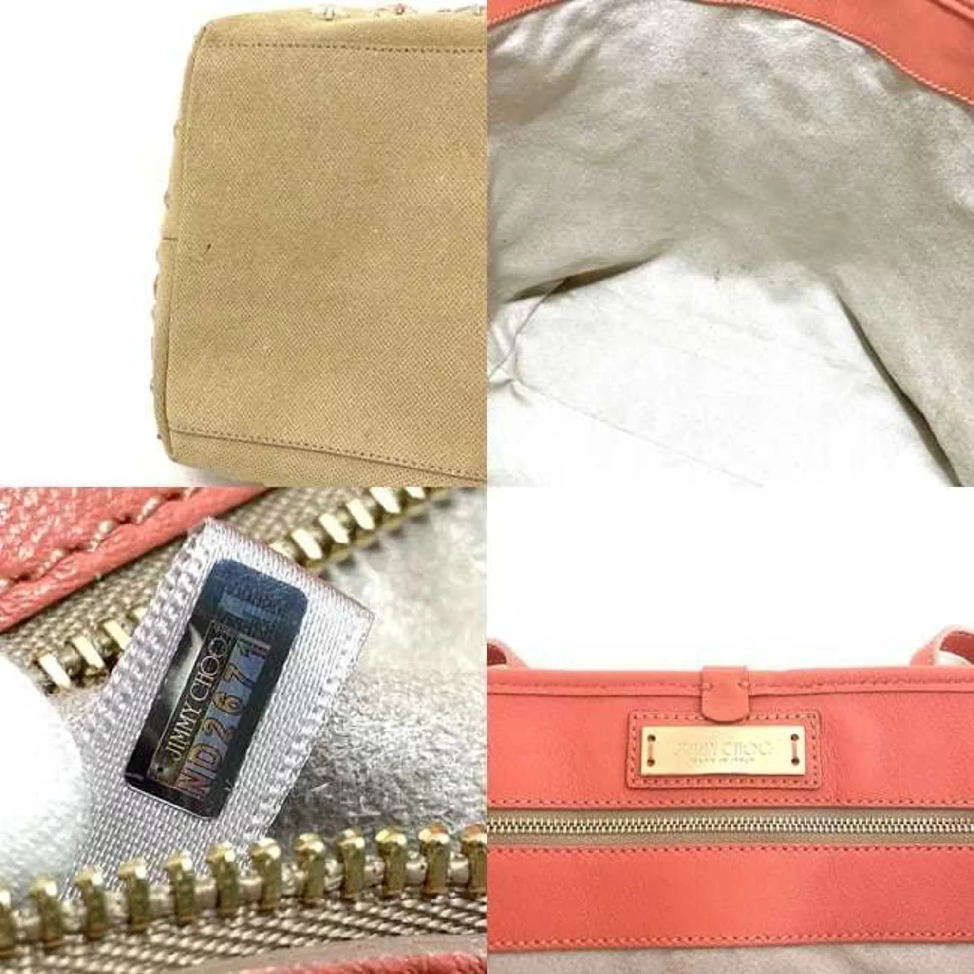 (Good) Bag Star Choo Leather Canvas Pre-Owned Silver Jimmy Sarah Studs Beige Women's Tote Pink