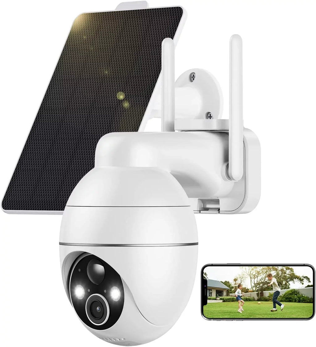 Security Solar Wireless IP65 with HD Outdoor 2.4GHZ Pan Color Spotlight 2K PIR Security with Outdoor Digital Detection, Ultra Vision, Wi-Fi, Waterproof Camera Tilt, Zoom, Cameras 4X Night