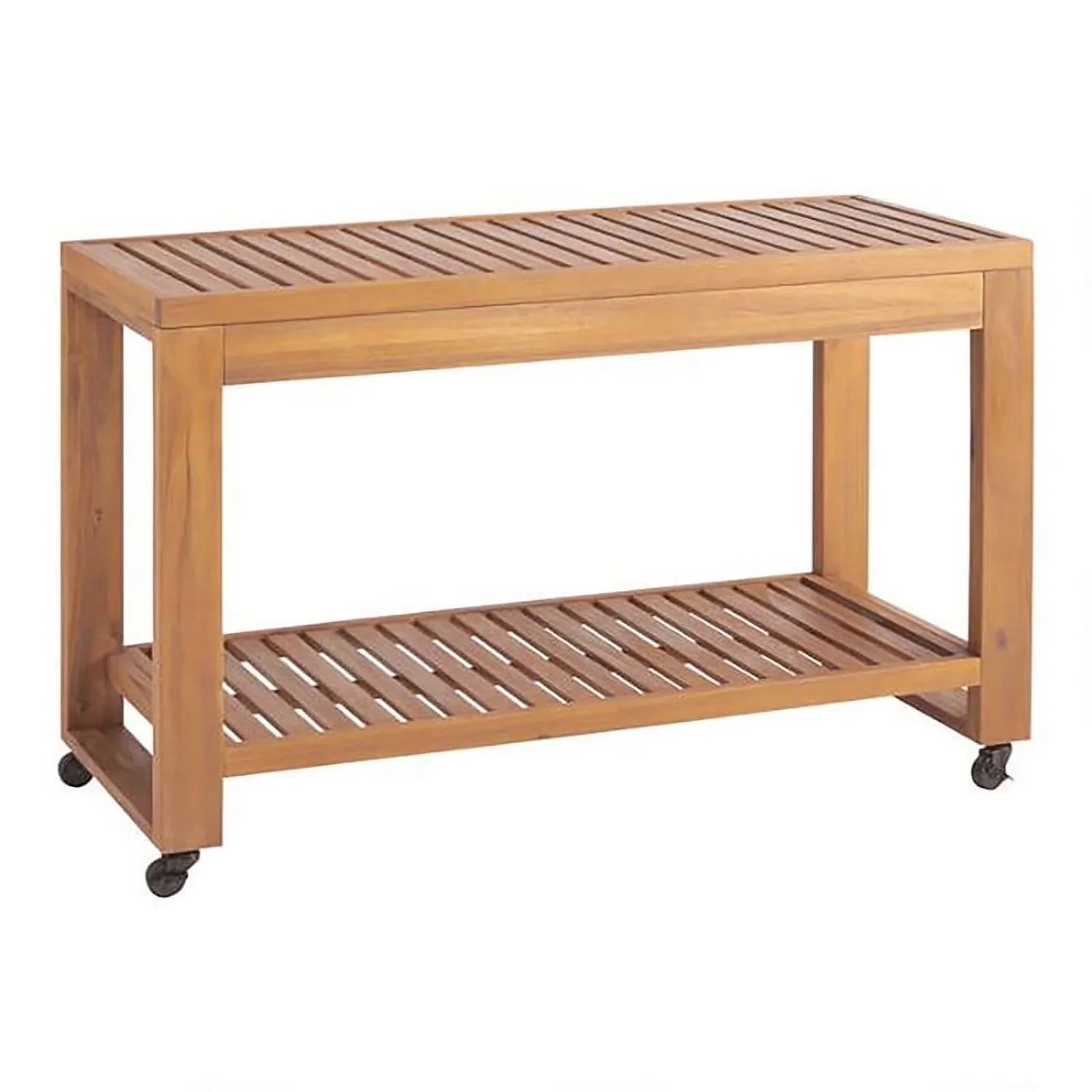 Shelf Afuera Living Kitchen Outdoor Island in Slatted Rolling & Top Wood Natural