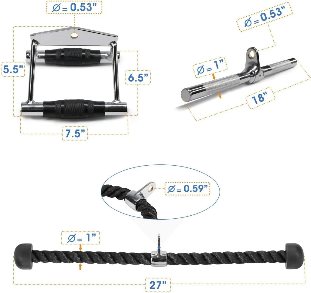 Rope + Cable D V-shaped Combo Double Handle Bar Tricep Yes4All Attachment +