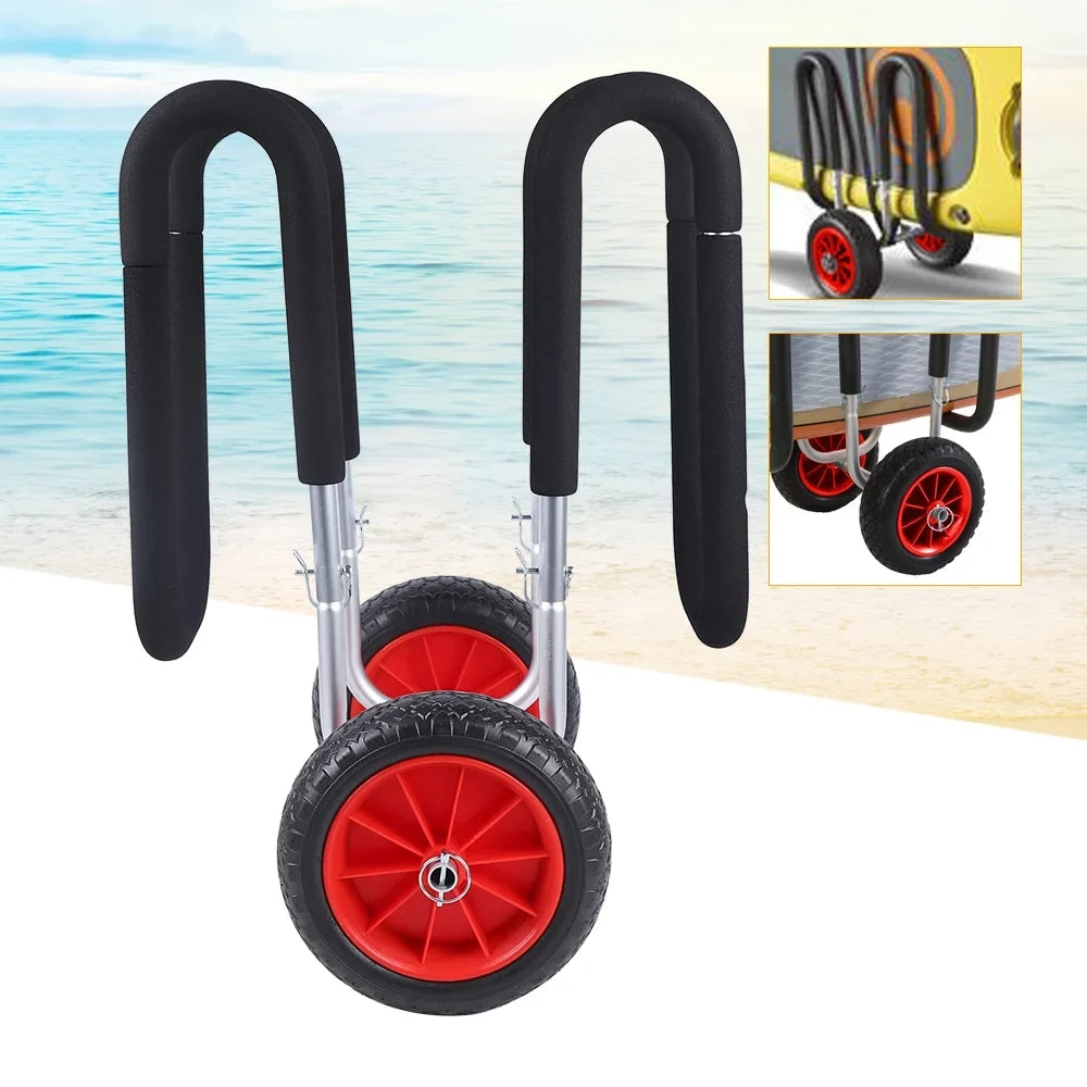 Veneer Trailer, Carrier Solid Board Aviation PU Paddle SUP Cart Double Beach Surfboard Beach Cart, Portable Airless Cart Aluminum Stand-Up Wheel
