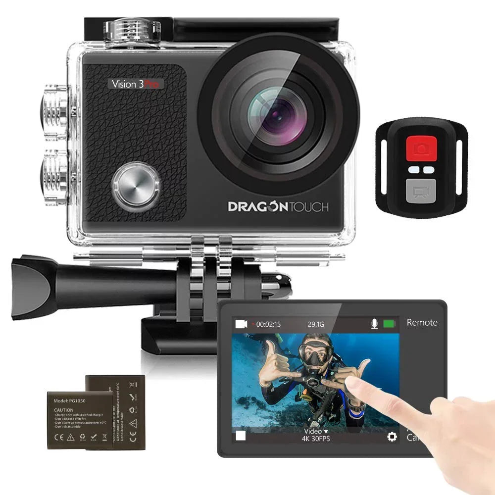 Accessories & Underwater Waterproof Camera W/ Camera,16MP Screen Pro Helmet 4K/60FPS Action Touch 3 Dragon Touch Vision 100ft