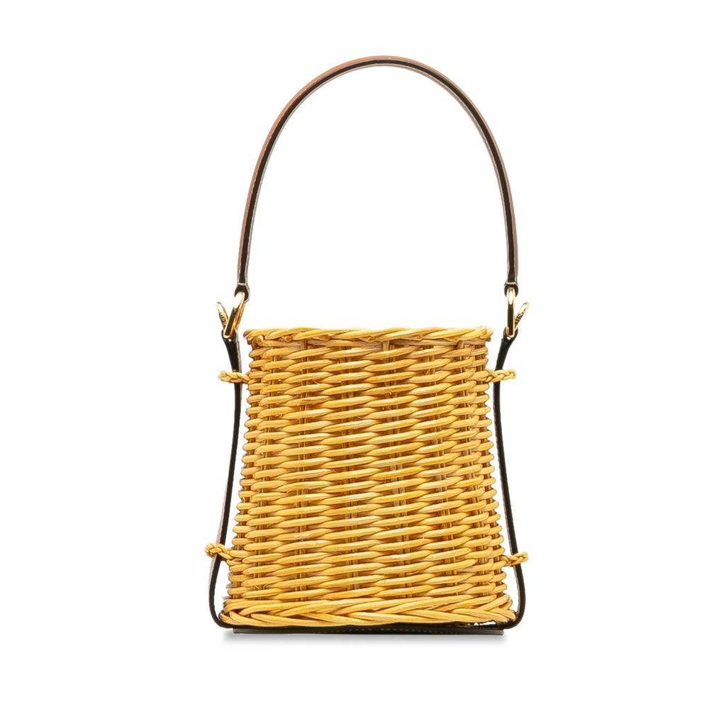 Unisex Wicker Bucket DrawstringBag Celine (Good) Brown Pre-Owned Authenticated Rattan Micro Natural Material Bag