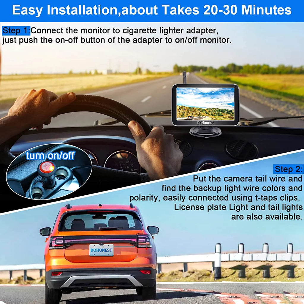 Camera Cam HD Reverse DoHonest 2 Play Backup Signal vision Monitor 1080P Car Auto-Switching Van Install 7-Inch: for Stable Plug Bluetooth Kit Channel Pickup Easy to Truck V Wireless and Night Camper