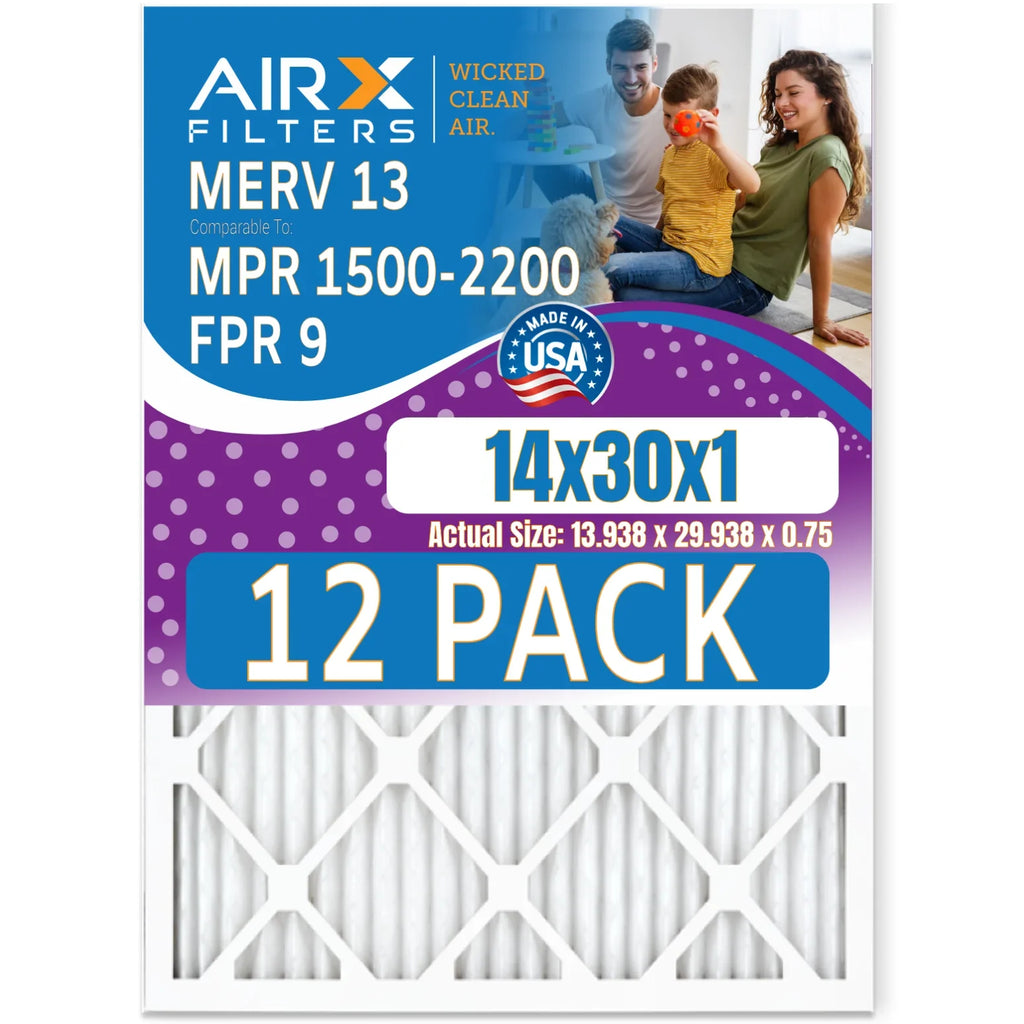 MPR Pack AIRX FILTERS - Comparable - 1500 Made 13 FPR 2200 & of CLEAN USA to 9 Rating, WICKED in 14x30x1 MERV Filter Furnace Air by Filters AIR. 12