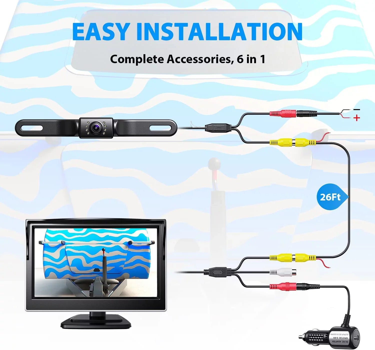 Minivan View Reverse Backup Rear with 5'' Car Camera Car Vision A5i Monitor eRapta Night Trailer Waterproof Backup Truck for IP69 Camera Plate License