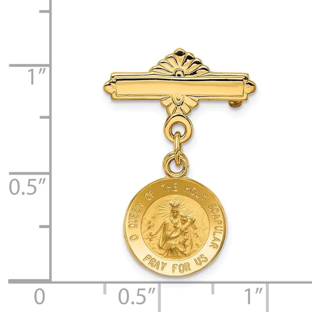 Medal Scapular Heart X Queen Yellow Pin Gold Of sacred (25 17 The mm Holy mm) Reversible 14K