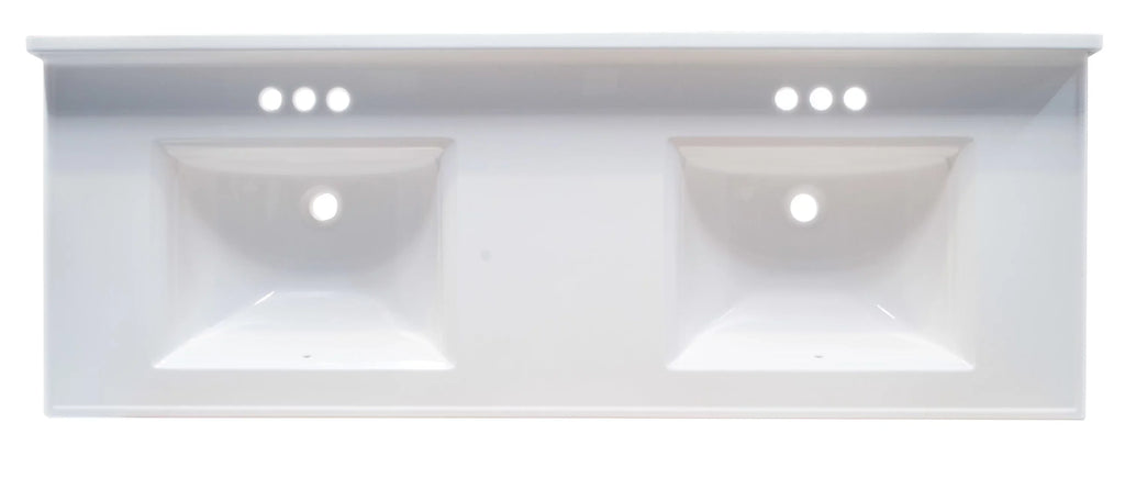 Top House Rectangle Mount Double Bowl 61-inch Integrated Marble Cultured Camilla Solid Design Vanity White 557678-WHT Centerset Backsplash, with