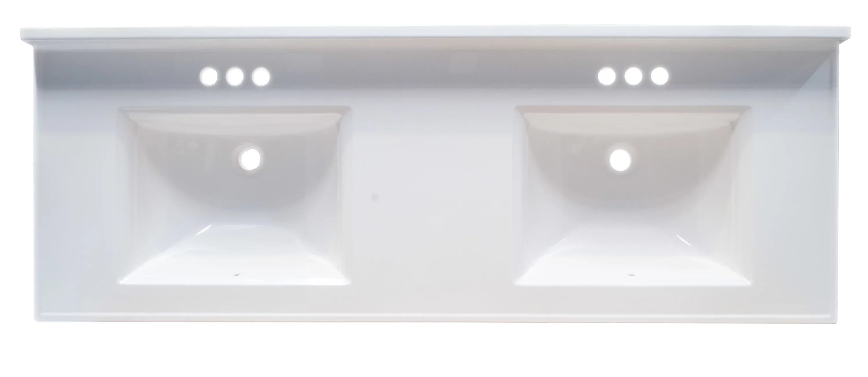 Top House Rectangle Mount Double Bowl 61-inch Integrated Marble Cultured Camilla Solid Design Vanity White 557678-WHT Centerset Backsplash, with