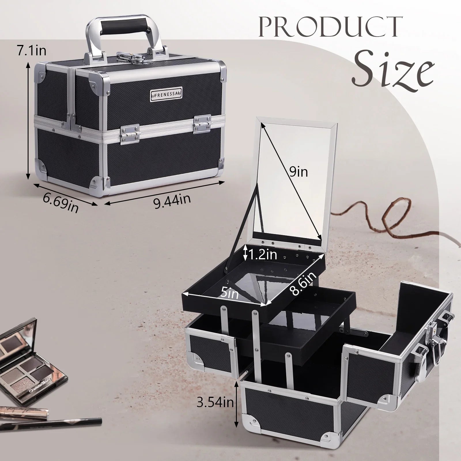 Makeup Organizer Makeup Mirror Cosmetic Storage Train Joligrace Case with Trays 2 Case Box Lockable