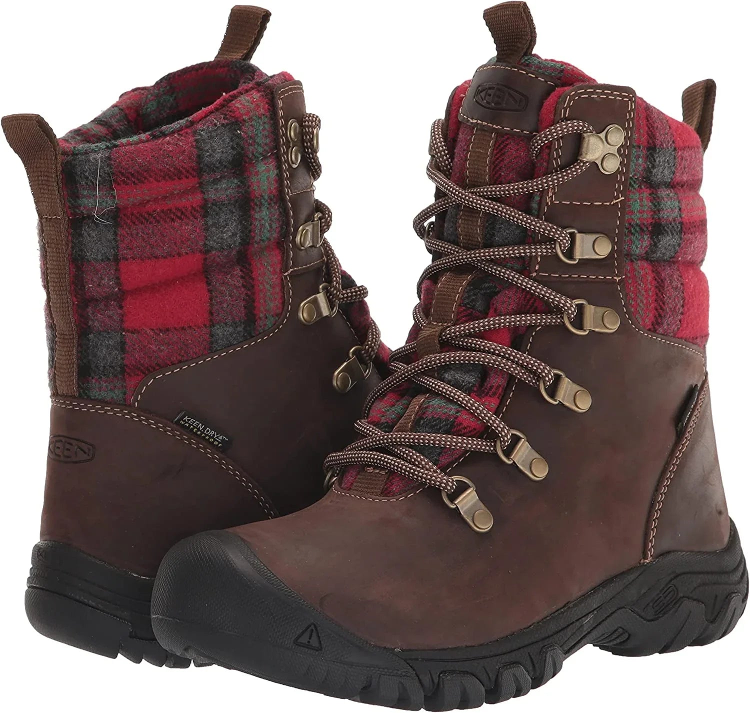 Plaid Dark Insulated 7.5M Greta Boots Waterproof - KEEN Brown/Red for - Ladies