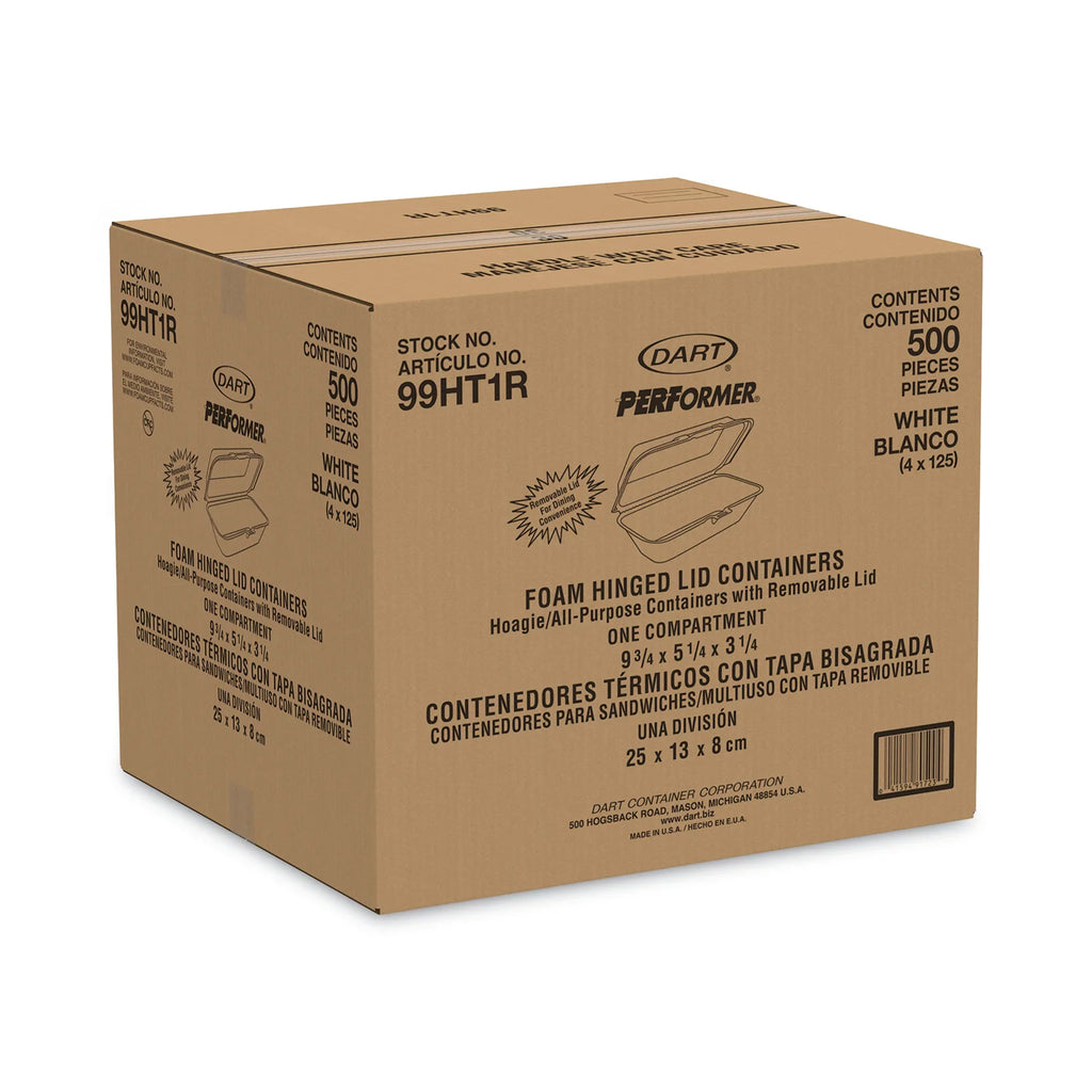 5.3 with 9.8 4 x Foam Removable 3.3, 125/Bag, Container Hinged White, Lid x Dart Bags/Carton Lid, Hoagie -DCC99HT1R Container,