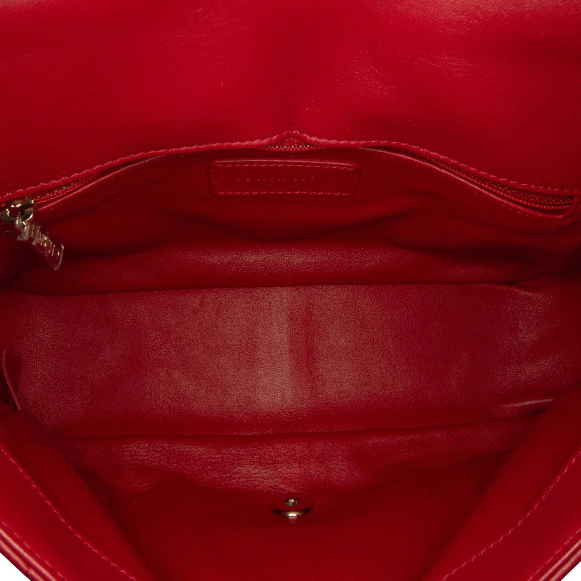 Bag Satchel Unisex Easy Pre-Owned Lambskin Carry (Good) Flap Authenticated Small Leather Chanel Red